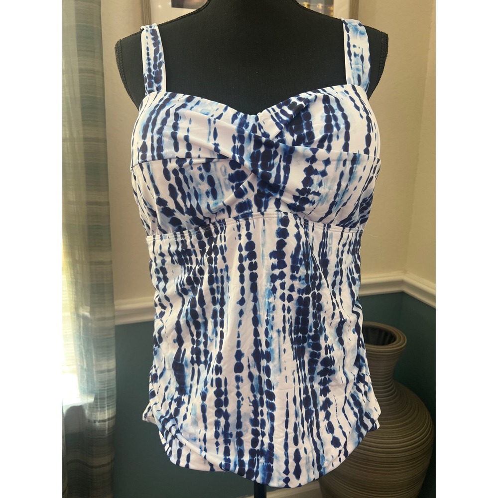 Holipick Blue White Tie Dye Tankini Top Underwire Padded XXL